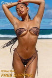 Tiger Stripe Bikini Set Off Shoulder Tank Top and Triangle Pants Bathing Suit Women 2023 Summer Beach Swimwear