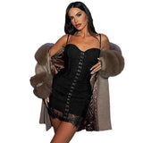 Fongt Street Patting Hottie Perspective Lace Splicing Metal Decoration Fashion Dress Z0763