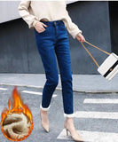 Pencil Jeans Women Thicken Lamb Fluff Skinny Denim Pants High Waist Warm Lambwool Lined Stretch Vaqueros Big Size 34