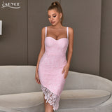2022 New Summer Women Spaghetti Strap White Lace Club Party Bandage Dress Sexy Sleeveless Celebrity Evening Runway