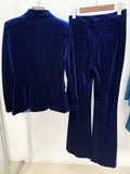 QUALITY 2023 Fall Winter Designer Runway Suit Set Women's Single Button Lapel Velvet Blazer Jacket Flare Pants
