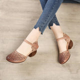 Genuine Leather Women Sandals Summer Shoes 5CM High Heels Retro Women Shoes 2021 Hollow Out