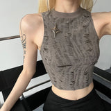 2024 Summer New Women's Fashion Trend Round-Neck Sleeveless Closed Umbilical Pocket