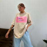 Fongt Letter Print Bumper T-Shirt Foundation Buffet Short Sleeves Front Shoulder Thin Long Round Collar Top