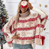 Fongt And Winter Sweater New High-Collar Christmas Sweater Elk Bump Pattern Bat Sleeve Sweater