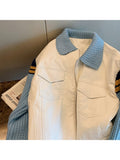 Knitted Contrat Color Patchwork Jacket Women 2023 Spring New Outwear Tops Korean Turn-down Collar Fashion