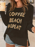 Fongt Collar Long Sleeve Side Open Letter Knitted Sweater Women Casual Long Sleeve Top