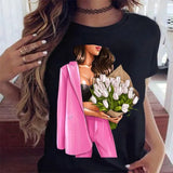 Women Sunflower Girl Printed T