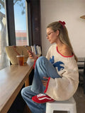 Fongt Fashion Vintage Collidered Tramming Trams Design Knitted Loose Casual Sweater In Autumn/Winter 2025