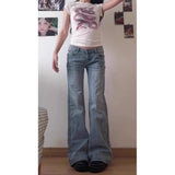 Fongt Blue Bamboo Knot Pattern Low-Waisted Micro-Rave Jeans Women 2025 Spring And Autumn New Hottie Repair Horseshoe Pants