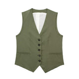 Fongt Women's 2025 Spring New Fashioned Colored Flax-Blend Vest + Shorts Set