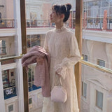 Sleeve Dress Women Lace Patchwork Autumn New Fashion Aesthetic Thick All-match Leisure Tender Simple Cozy Female