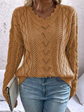 Fongt Women's Sweater Knitted Shirt Design Hollow V-Neck Long-Sleeved Hooded Top