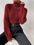 Fongt And Winter New Loose Thin High-Necked Shoulder Sleeve Knitted Sweater Woman