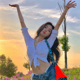 Fongt Summer And Autumn Hot Style Women's Wear College Style Sweet Lapel Single Breasted Cardigan Slim Korean Version Shirt