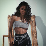 New Solid Women Sleeveless Crop Top Fashion See Through Metal Spaghetti Strap Sparkly Rhinestone Beach Tank Top