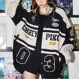 Black Bomber Woman Varsity Jacket American Racing Jacket¡®s Long Sleeve Stand Collar y2k Jackets Unisex Bombers Coat