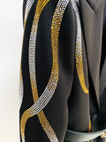 STREET Newest Fashion 2023 Designer Runway Suit Set Women's Colorful Diamonds Belted Blazer Flare Pants Suit