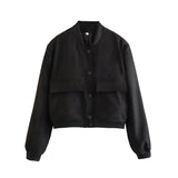 Fongt New Women's Fashion French Big Pocket Short Autumn Bomber Jacket Jacket