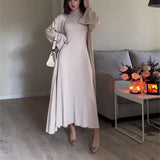 Fongt And Winter New Temperament High-Collar Leisure Loose Solid Color Shawl Suit Dress