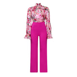 Fongt Women's Clothing 2025 Autumn And Winter Loose Large-Size Casual Print Long-Sleeved Shirt Broad Leg Pants Two-Set