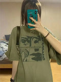 Y2K Grunge Graphic T-shirt Green Top Korean Fashion Harajuku Oversize Women Tee Vintage Streetwear Aesthetic T Shirt