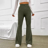 Fall New 2023 Solid Wide Pit Stripe Casual Knitted Wide-Legged Pants For Women Keep Warm In Autumn And Winter Streetwea-Outfit
