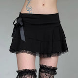 Fongt Bow Spliced Half-Dressed Girl 2025 Low-Waist Sexy A-Shaped Skirt Hottie INS New Short Skirt