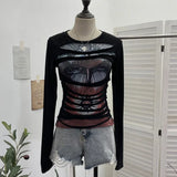 Real Shooting Design Y2k Vintage T-Shirt Prints Long-Sleeved T-Shirt Slimming Bottom Top