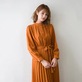 Fongt Korean Chic Light Temperament Simple Small Tie Tie To Collect 100 Folds Of The Long Pure Color Dress