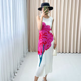 Fongt Folded Mountain Tea Printed Sleeveless Dress Female High-End Temperament Slim Thin Round Neckless Vest Skirt