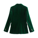 Fongt Women's Velvet Suit Jacket Ink Green Suit 8270