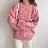 Fongt Pure And Fresh 2024 Autumn Winter New Sweet And Gentle Wind Round Collar Loose Show Thin Long Sleeve Knit Sleeve Sweater Bottom-Outfit