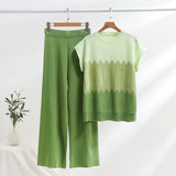 Fongt Suit Casual Collar Three-Sleeved Knitted Shirt High Waist Thin Leg Trousers Two Sets