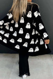 Fongt Ghost Pattern Long Knitted Open Shirt In Autumn And Winter Long Loose Sweater Coat Woman