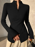 Fongt Hem High-Necked Shirt Women's Women's Cross-Sleeve Knitted Shirt