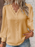 Fongt Explosion Autumn Long Sleeve V-Neck Lace Spliced Shirt Women's Shirt Women's