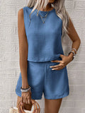 Fongt Solid Imitation Cotton Sleeveless Vest Shorts Casual Fashion Two-Piece Suit Woman