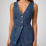 Fongt Fashion Casual Sleeveless High-Waisted Women's Suit Denim Shorts For 2025