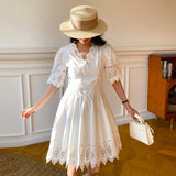 Fongt Dress New White Embroidered Lace Dress French Design Temperament Famous Women's Dress