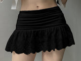 Fongt Temperament Sweet And Spicy White Hook Flower Hollow Skirt Folded Lace A Short Skirt