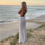 Fongt Summer New Sexy Hollow Perspective Knitted Beach Holiday Solid Dress Wearing Women
