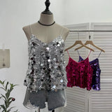 Fongt Shoot Hottie Sexy Night Club Heavy Bling Flash Shiny V Tie Sling Vest Sleeveless Top 3032