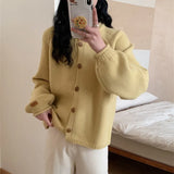 Autumn And Winter New Style Simple Style Solid Color Retro Knitted Cardigan Loose Lazy Style Sweater Jacket-Outfit