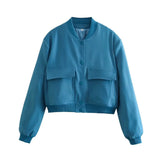 Fongt New Women's Fashion French Big Pocket Short Autumn Bomber Jacket Jacket
