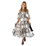 Fongt Summer Style New Hot Style Holiday Style Bubble Sleeve Print French Cake Dress-88109-Outfit