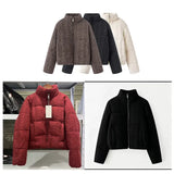 Fongt Winter Women's Street Fashion Collar Knitting Warm Zipper Cotton Jacket