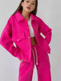 Fongt Solid Women's Dress Loose Waist Trousers Casual Long Sleeve Two Sets Single Buckle Coat Jacket Set