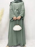 Fongt Robe Skirt Coat Women's Explosive Middle East Turkey Solid Color Big-Size Cardigan 2 Sets