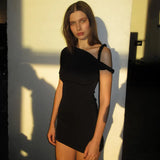 Irregular Dress Women Hispter Summer Trend Hollow Knot Solid Simple Casual Stretch Streetwear Thin Midnight Bodycon-Outfit